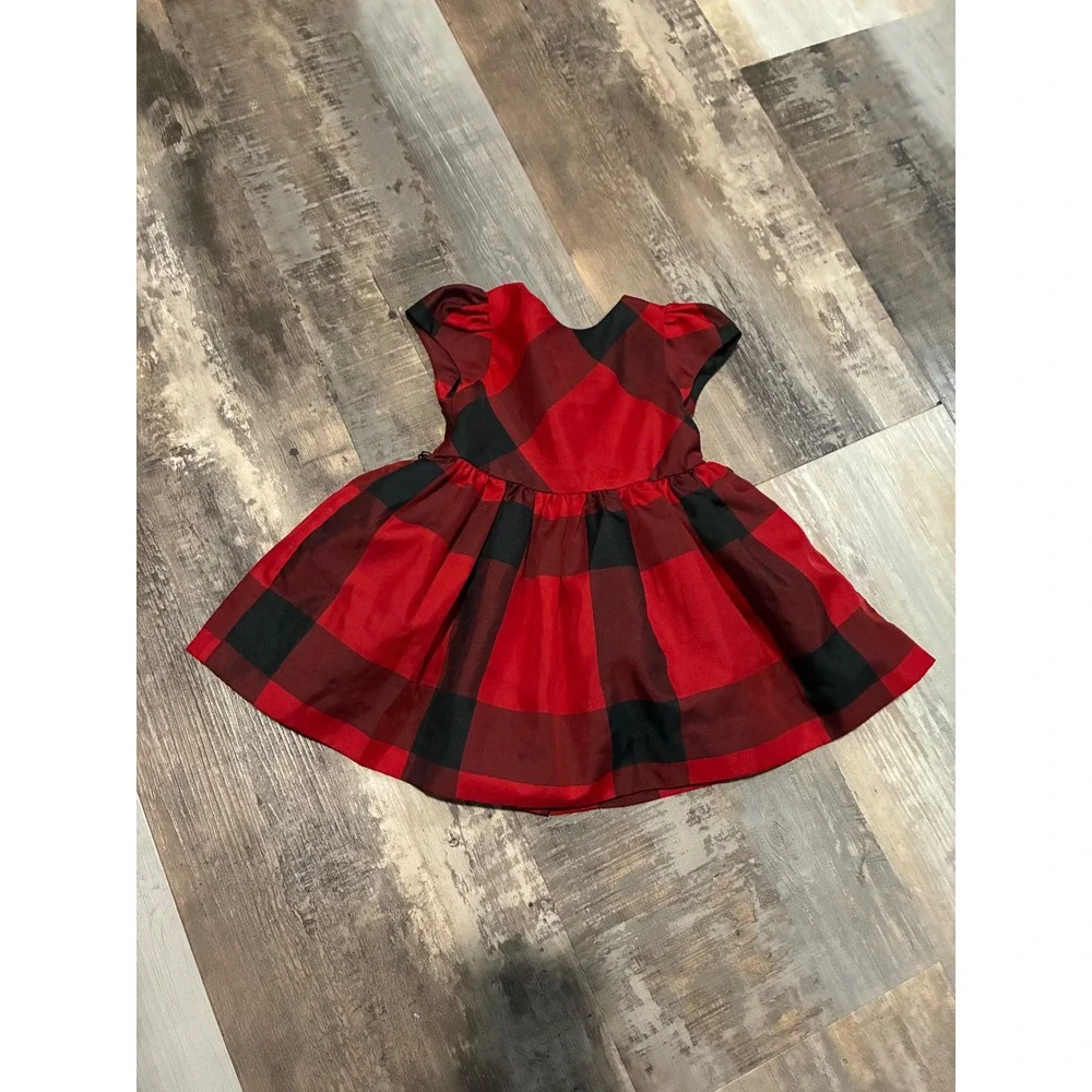 Ralph Lauren Baby Girls Red Black Buffalo Plaid Taffeta Holiday Dress 9M